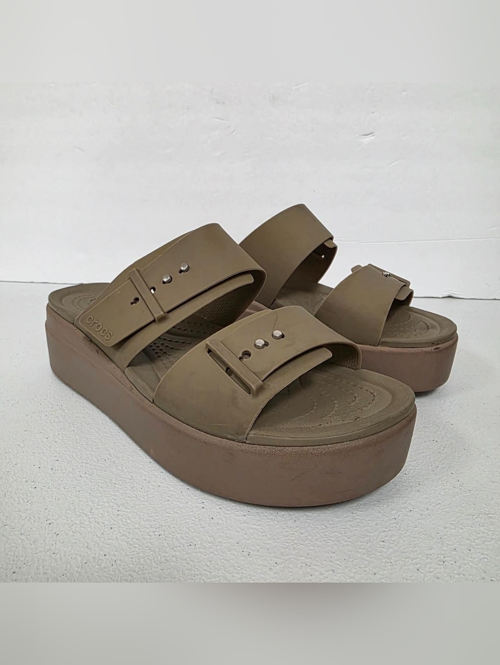 CROCS Women's Platform Slide Sandals in Taupe Brown